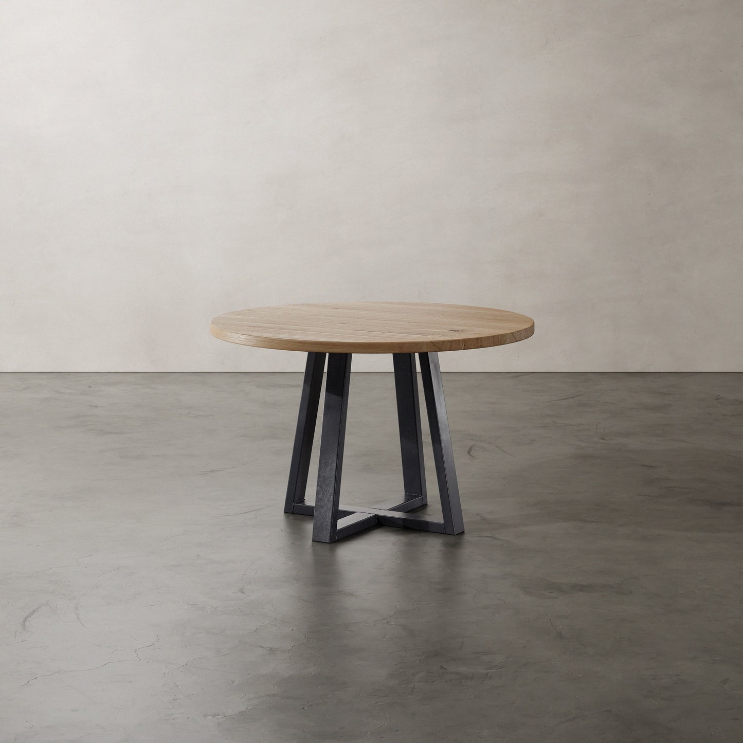 Ronde eikenhouten tafel met metalen onderstel - Waylen