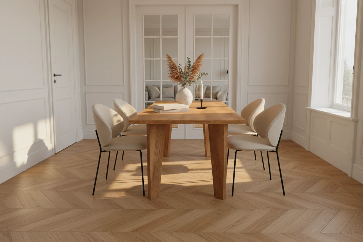 Lumiere – Eiken Fineer Eettafel – Rechthoekig – Rechte Rand – Naturel Lak