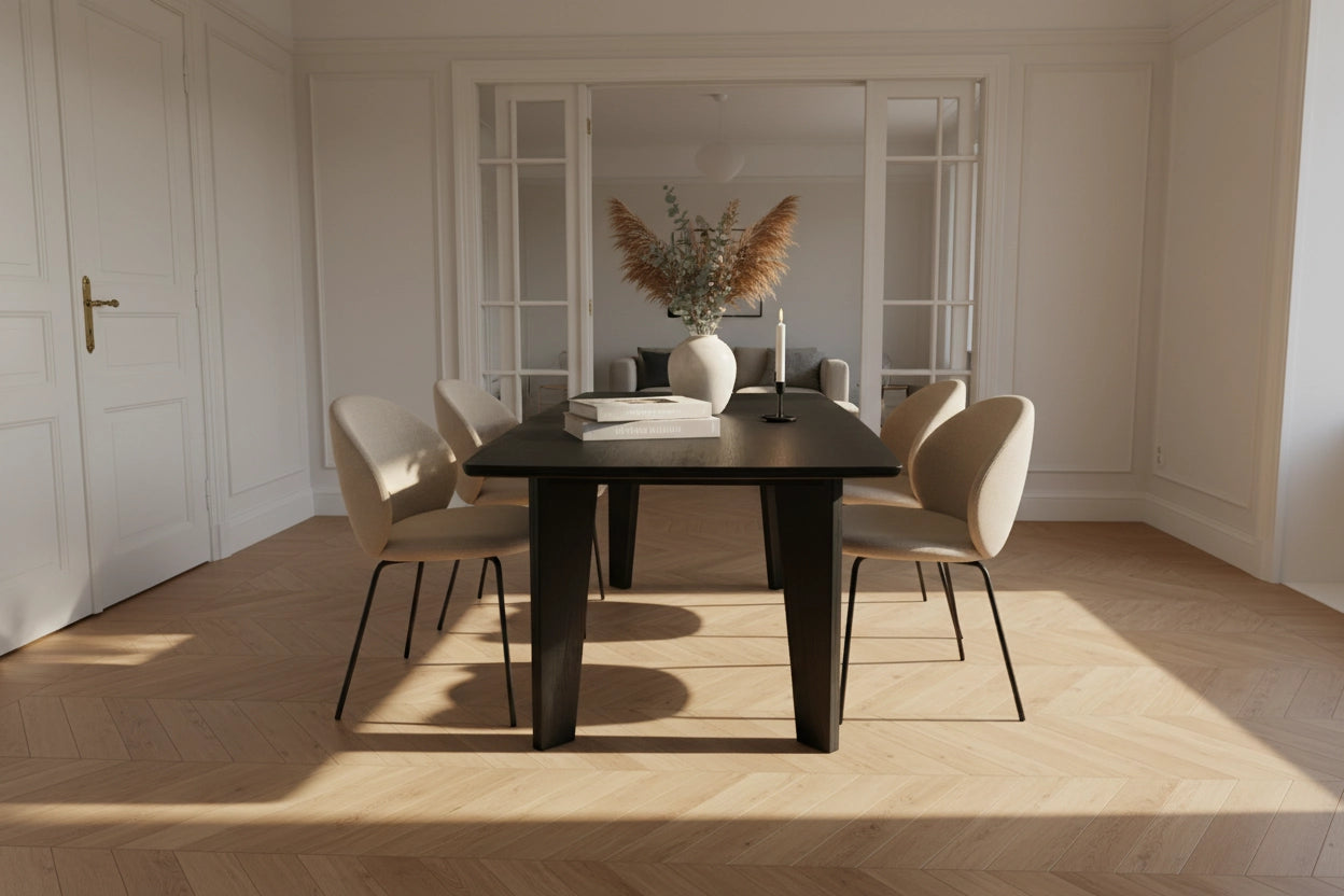 Lumiere – Eiken Massieve Eettafel – Ton – Ronde Rand – Zwarte Lak