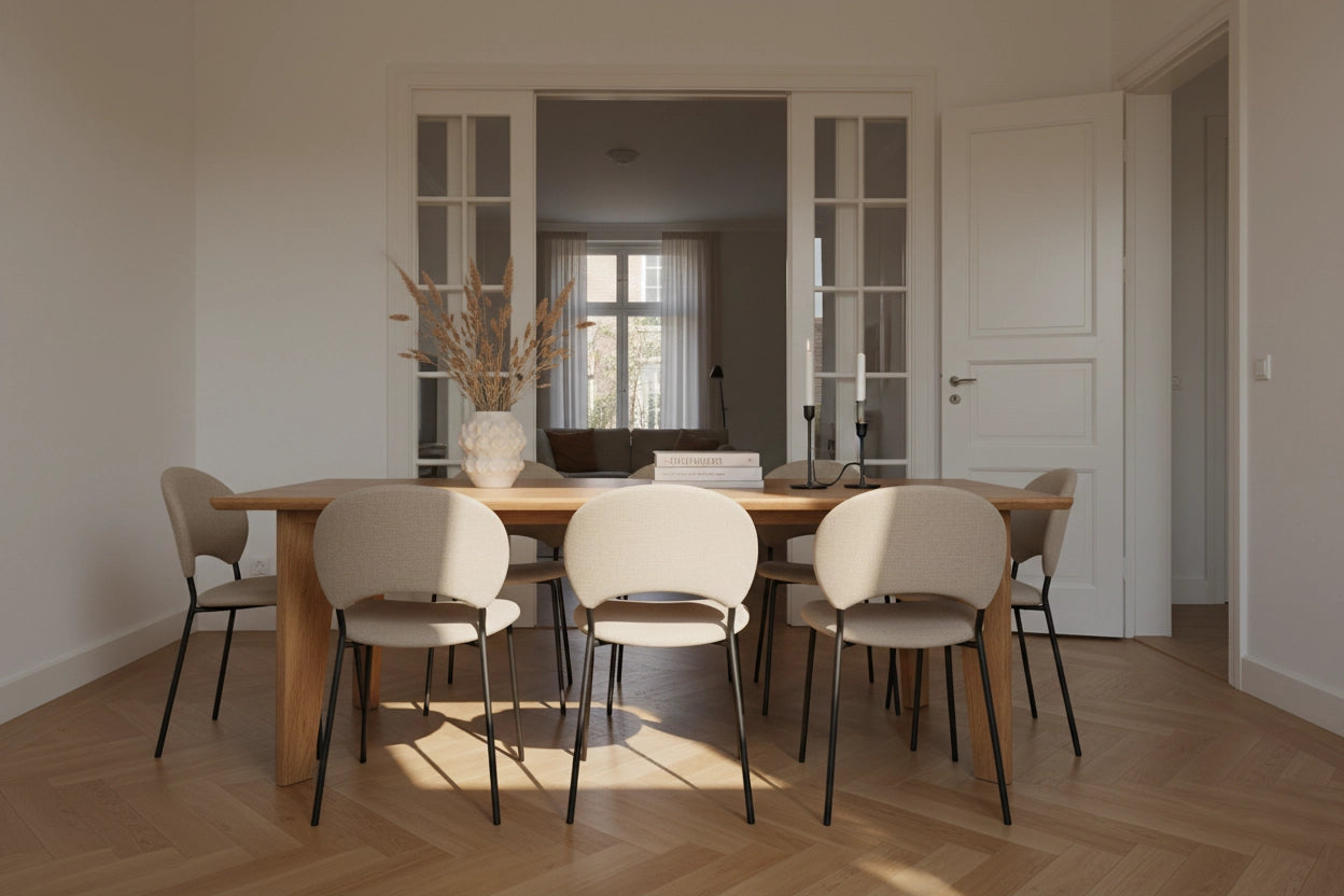 Lumiere – Eiken Fineer Eettafel – Rechthoekig – Ronde Rand – Naturel Lak