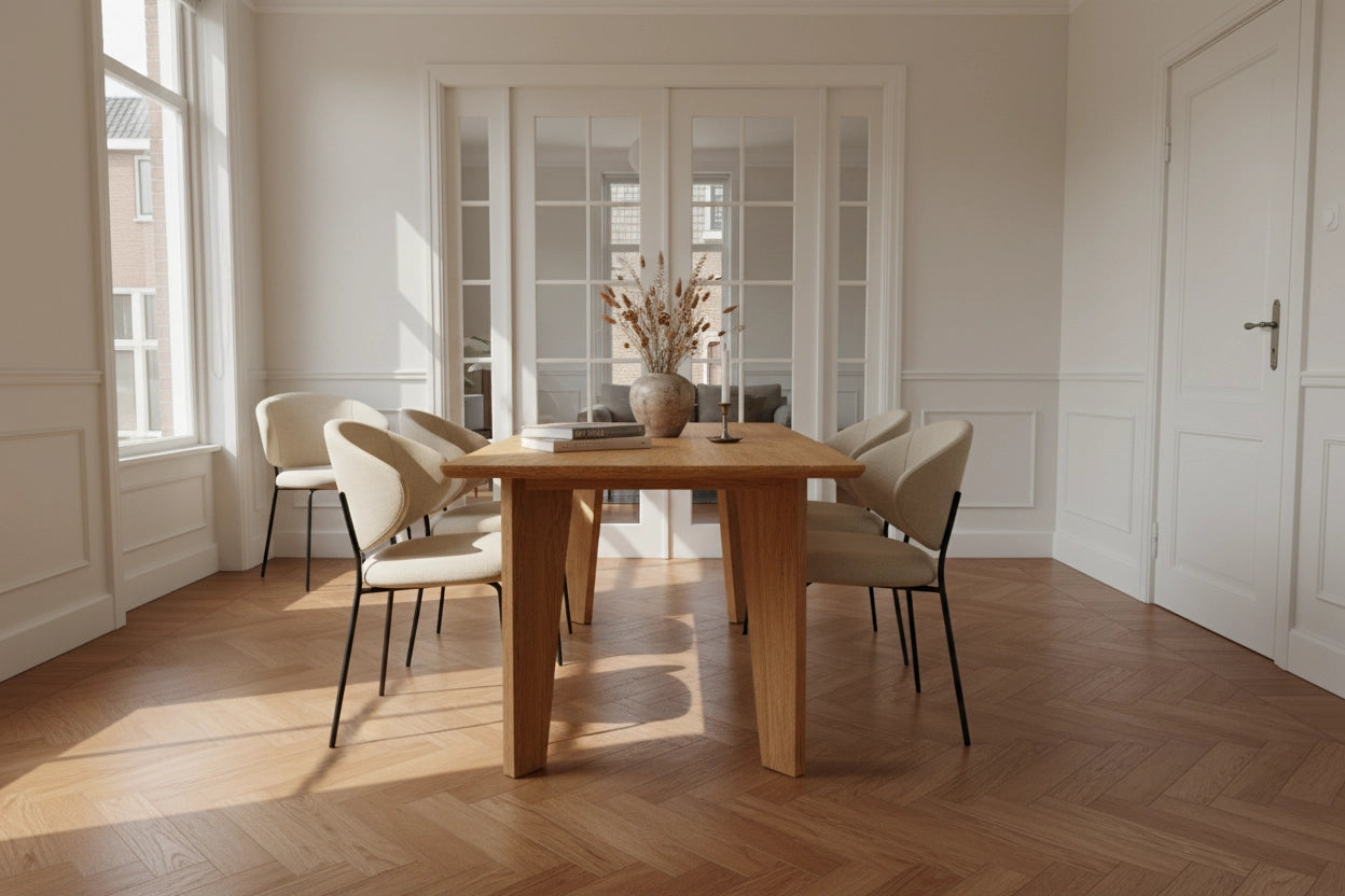 Lumiere – Eiken Fineer Eettafel – Rechthoekig – Ronde Rand – Naturel Lak