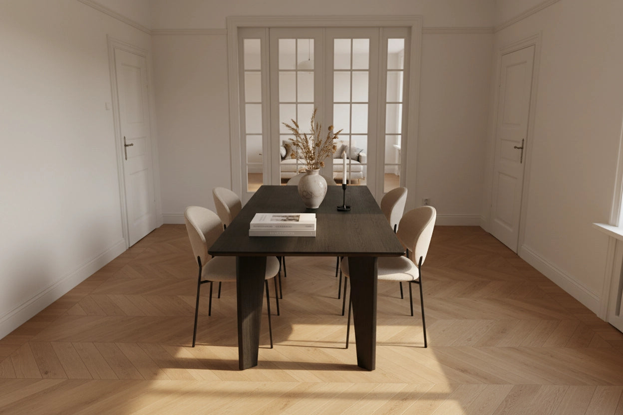 Lumiere – Eiken Massieve Eettafel – Rechthoekig – Ronde Rand – Zwarte Lak