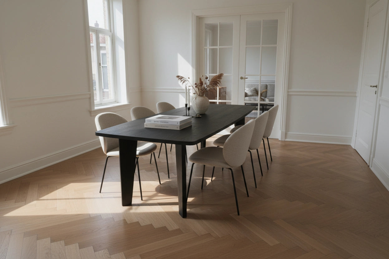 Lumiere – Eiken Massieve Eettafel – Ton – Rechte Rand – Zwarte Lak