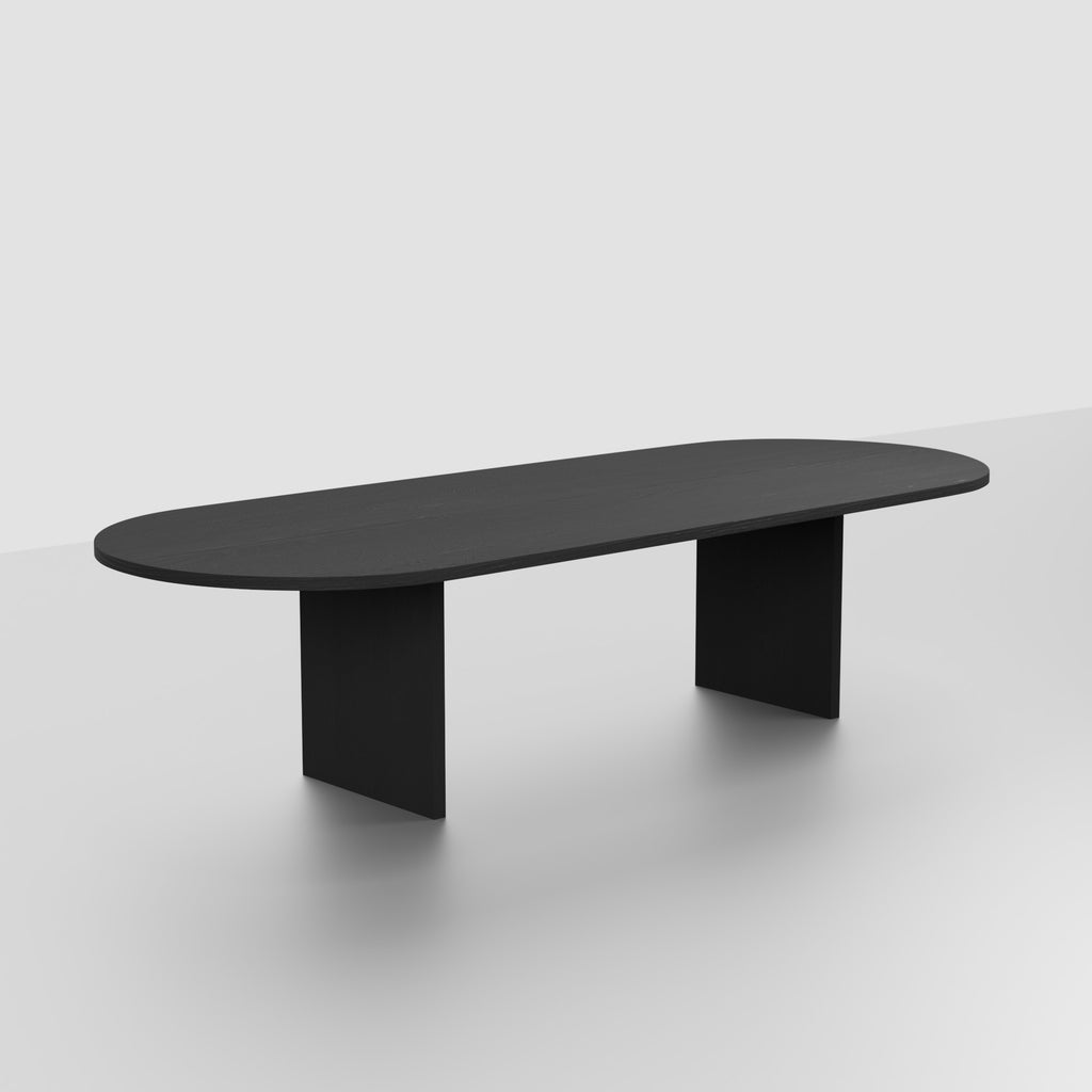 No Fuzz – Eiken Massieve Eettafel – Plat Ovaal – Rechte Rand – Zwarte Lak