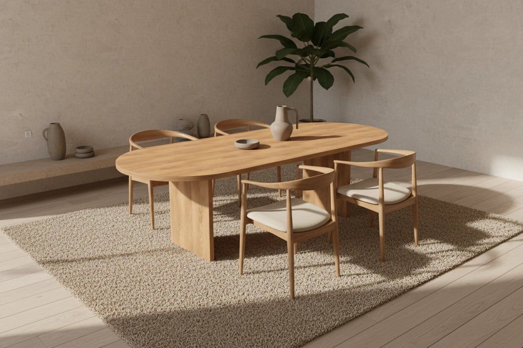 No Fuzz – Eiken Fineer Eettafel – Plat Ovaal  – Rechte Rand – Naturel Lak