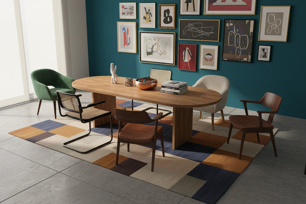 No Fuzz – Eiken Fineer Eettafel – Plat Ovaal  – Rechte Rand – Naturel Lak