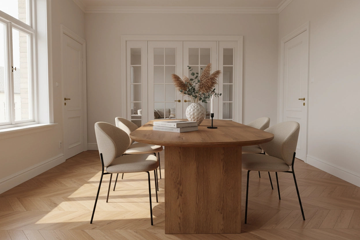 No Fuzz – Eiken Fineer Eettafel – Plat Ovaal – Ronde Rand – Naturel Lak