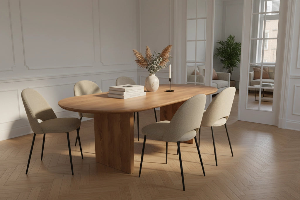 No Fuzz – Eiken Fineer Eettafel – Plat Ovaal – Ronde Rand – Naturel Lak