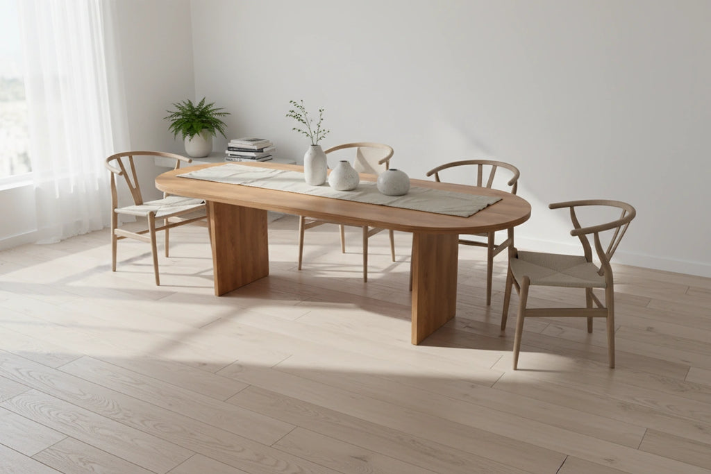 No Fuzz – Eiken Massieve Eettafel – Plat Ovaal – Rechte Rand – Naturel Lak