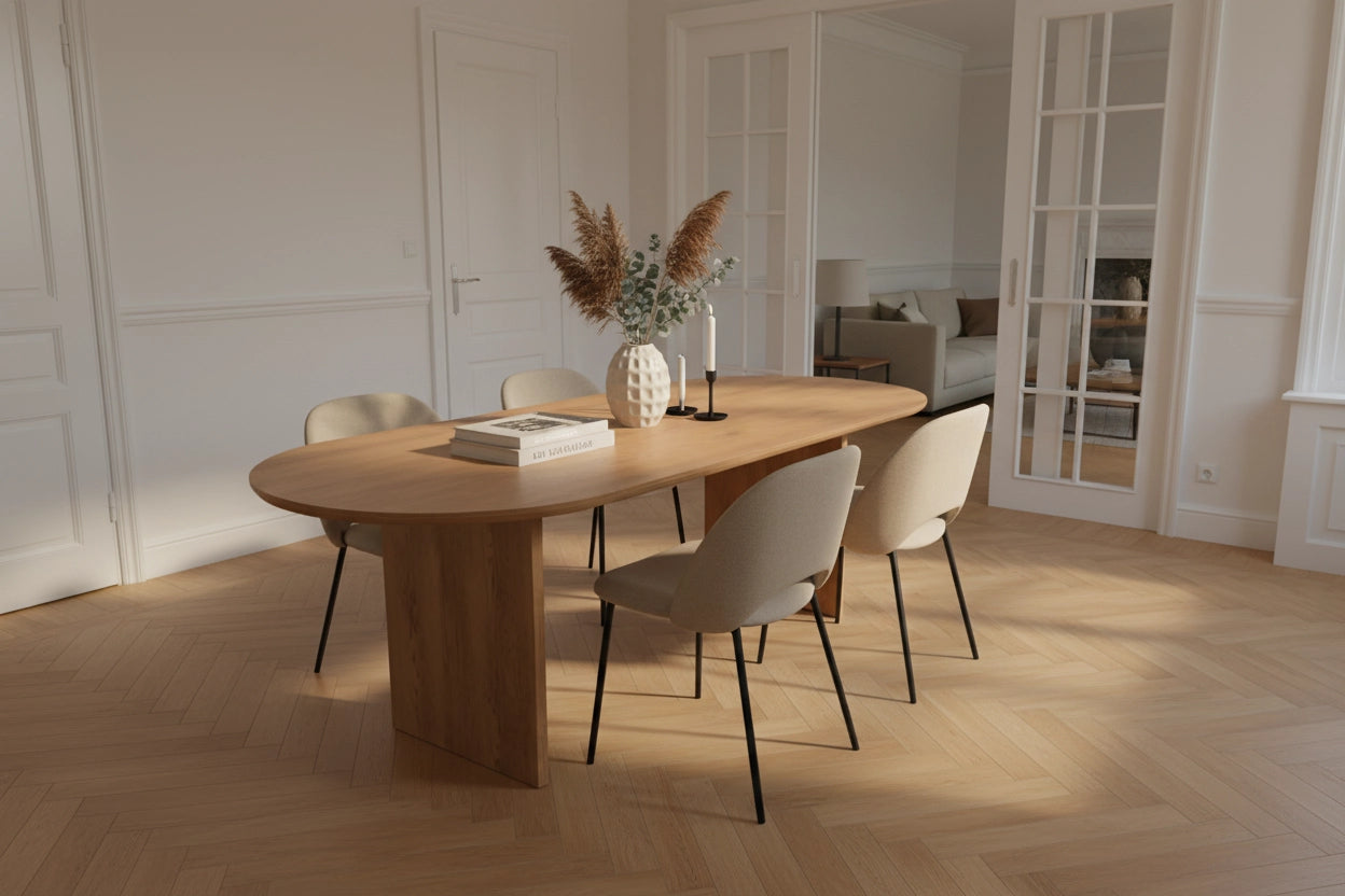 No Fuzz – Eiken Massieve Eettafel – Plat Ovaal – Ronde Rand – Naturel Lak