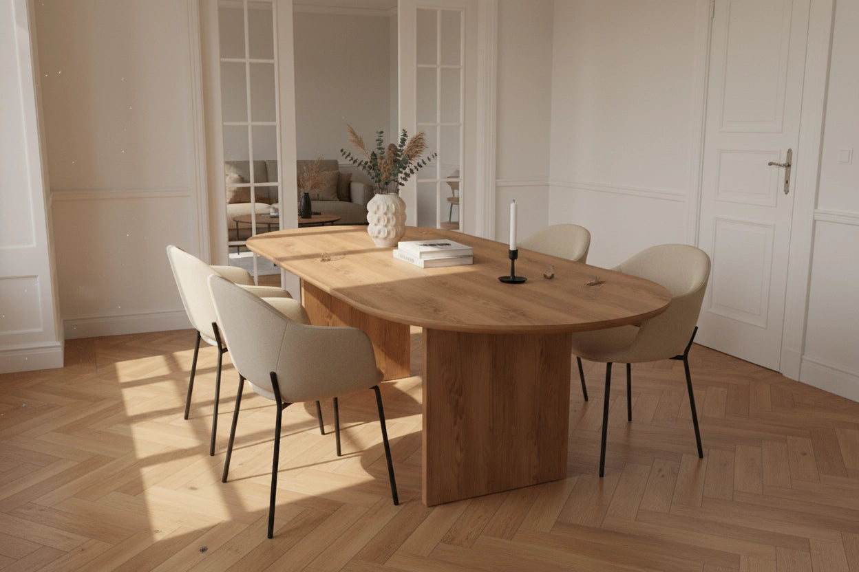 No Fuzz – Eiken Massieve Eettafel – Plat Ovaal – Ronde Rand – Naturel Lak