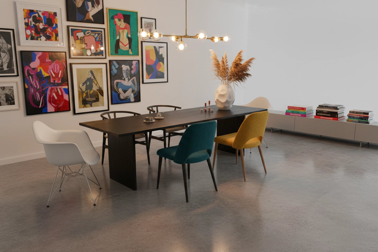 No Fuzz – Eiken Massieve Eettafel – Rechthoekig – Rechte Rand – Zwarte Lak