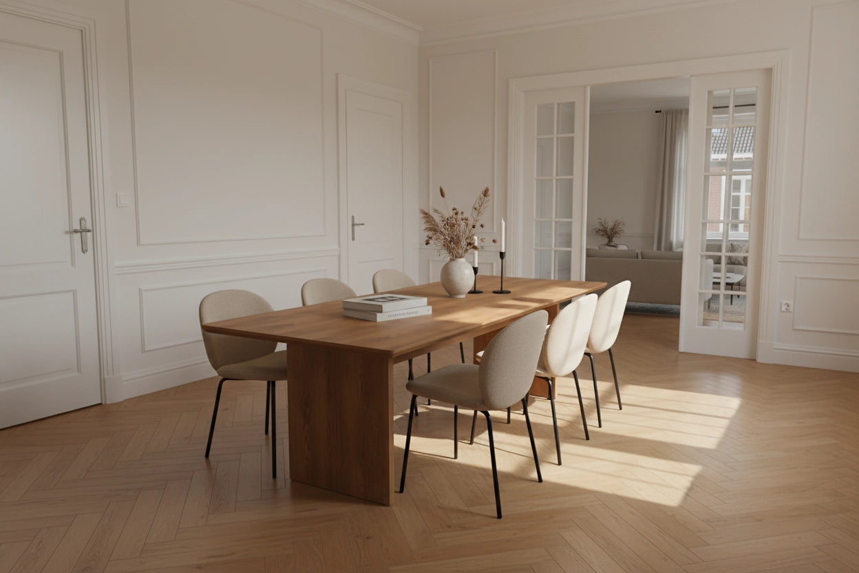 No Fuzz – Eiken Massieve Eettafel – Rechthoekig – Ronde Rand – Naturel Lak