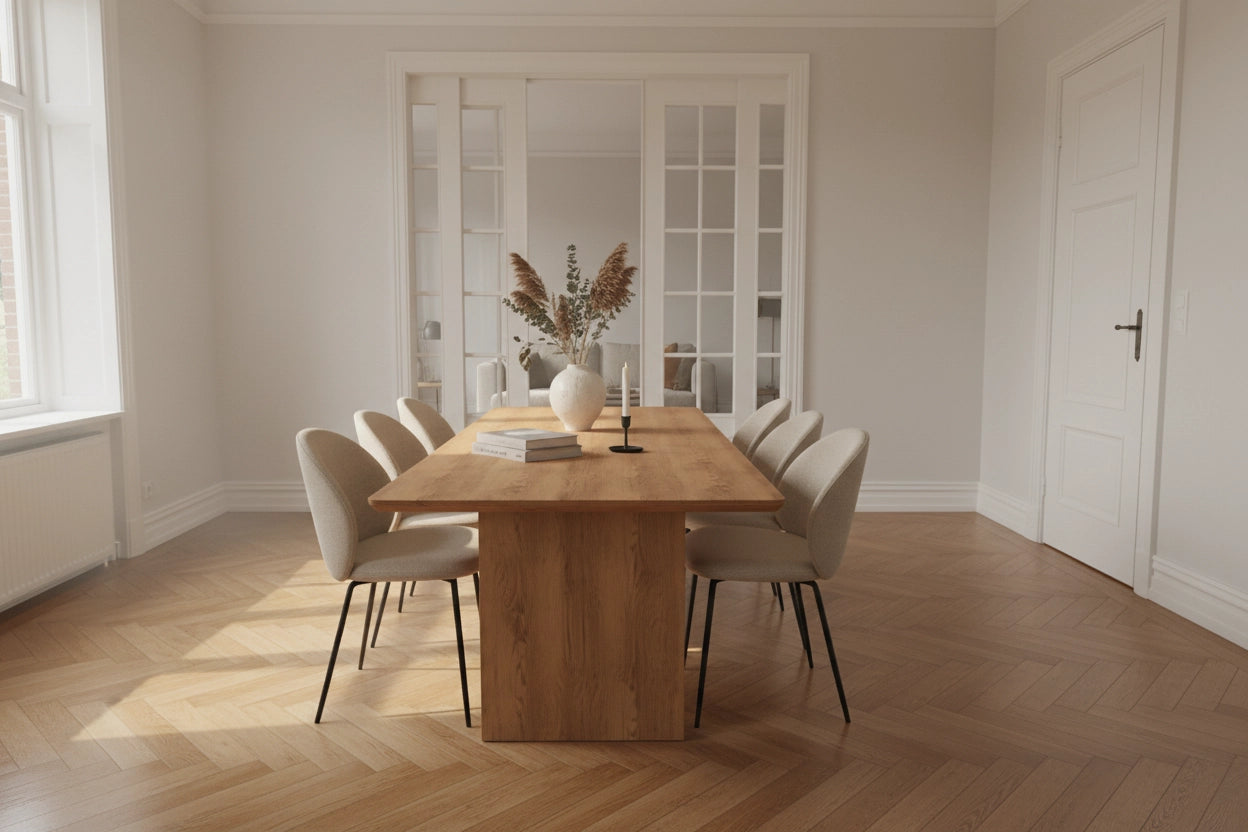 No Fuzz – Eiken Massieve Eettafel – Rechthoekig – Ronde Rand – Naturel Lak