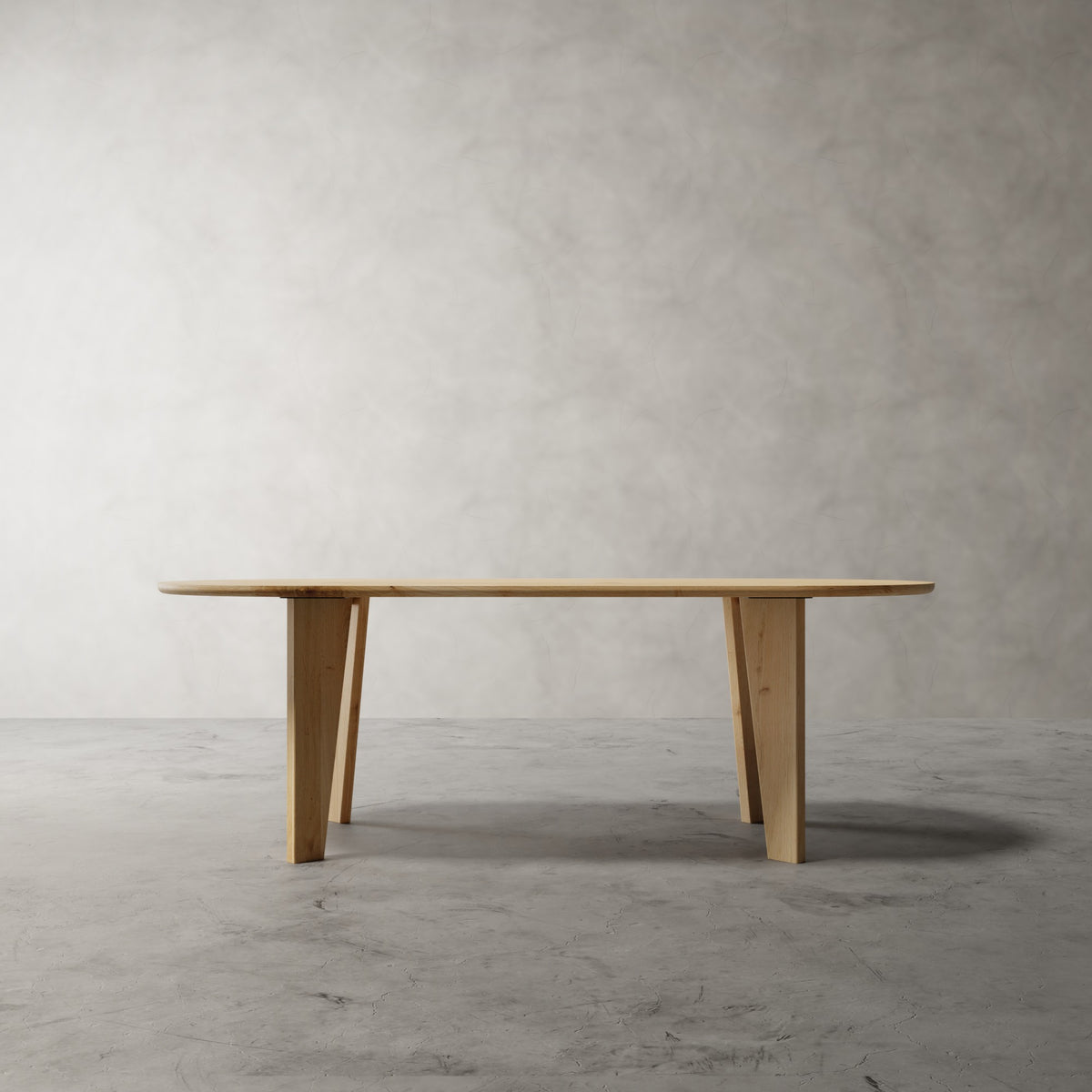 Ovale eettafel Lumière in naturel eiken, vooraanzicht met taps toelopende poten