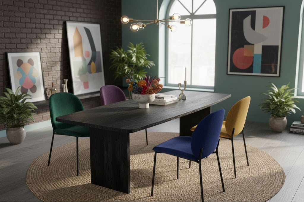 No Fuzz – Eiken Fineer Eettafel – Ton – Rechte Rand – Zwarte Lak