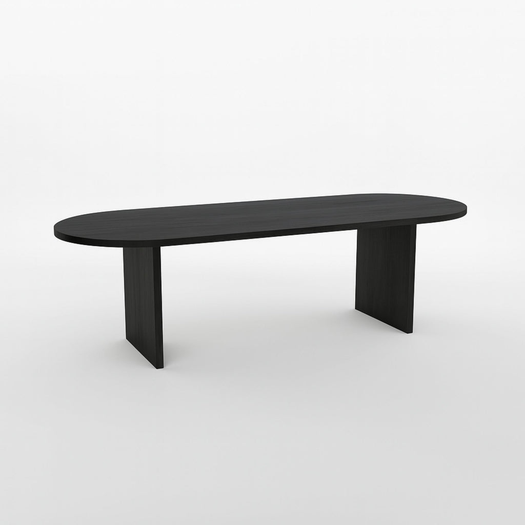 No Fuzz – Eiken Fineer Eettafel – Plat Ovaal – Rechte Rand – Zwarte Lak