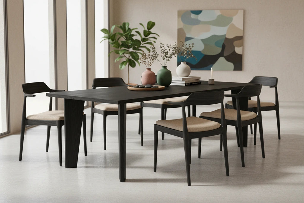 Lumiere – Eiken Massieve Eettafel – Rechthoekig – Rechte Rand – Zwarte Lak