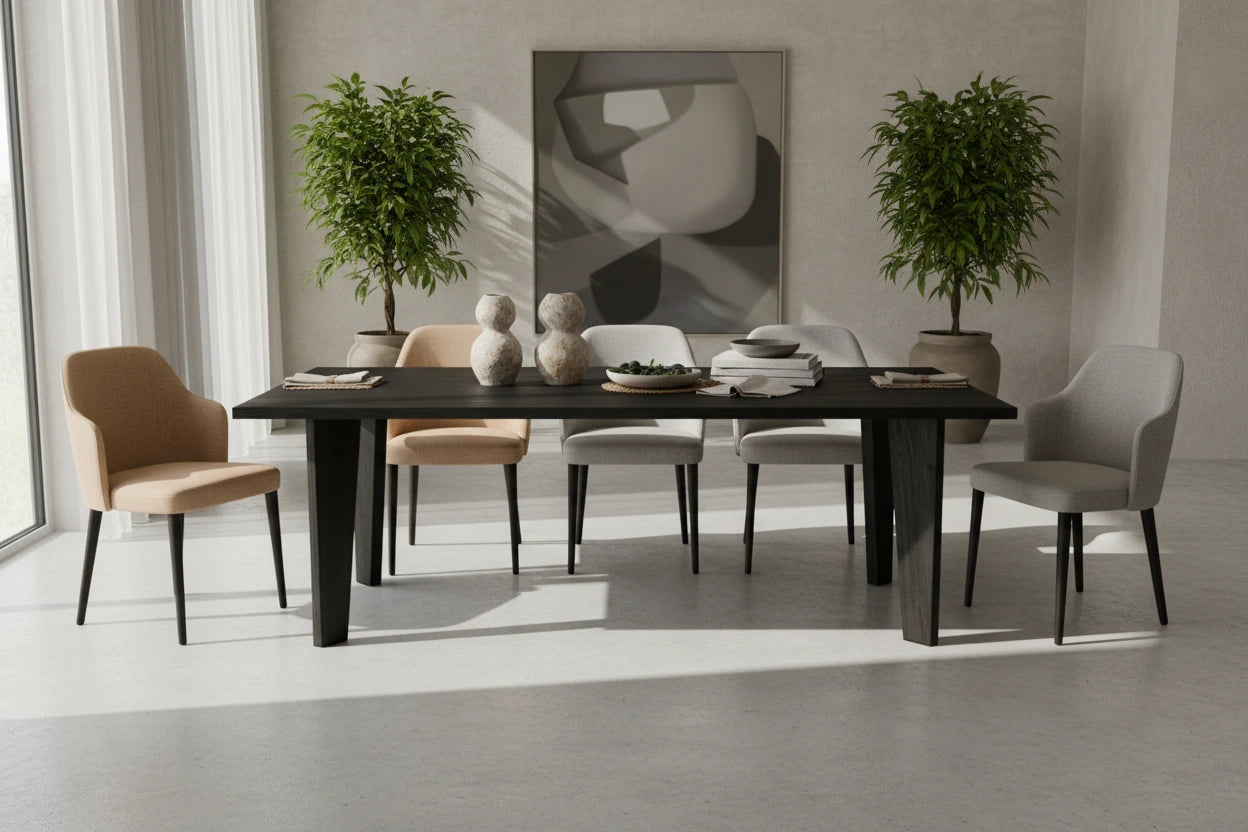 Lumiere – Eiken Fineer Eettafel – Rechthoekig – Rechte Rand – Zwarte Lak