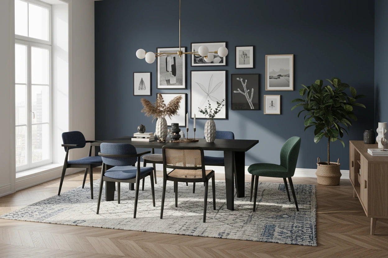 Lumiere – Eiken Fineer Eettafel – Rechthoekig – Rechte Rand – Zwarte Lak