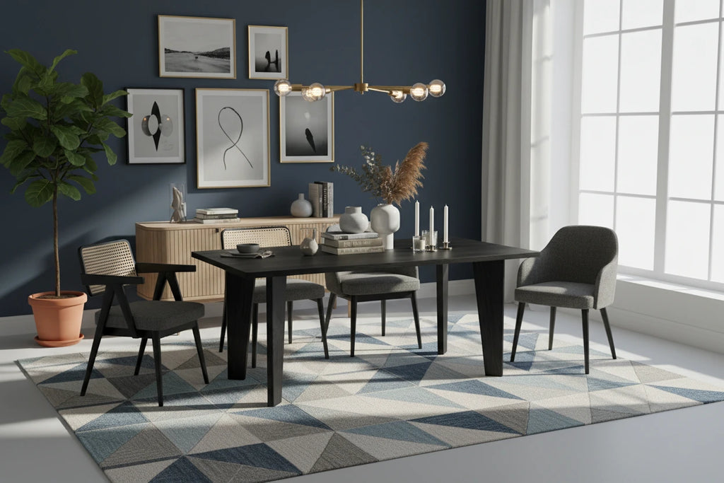 Lumiere – Eiken Massieve Eettafel – Rechthoekig – Rechte Rand – Zwarte Lak