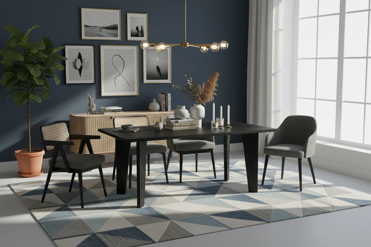 Lumiere – Eiken Massieve Eettafel – Rechthoekig – Rechte Rand – Zwarte Lak