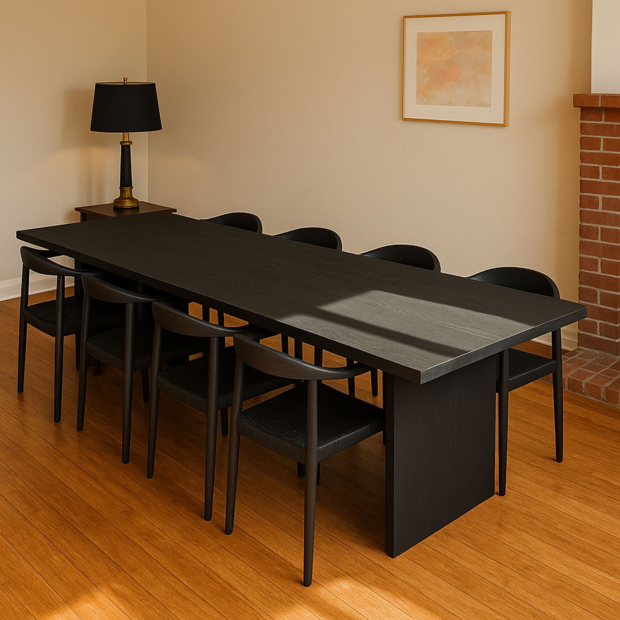 No Fuzz – Eiken Massieve Eettafel – Rechthoekig – Rechte Rand – Zwarte Lak