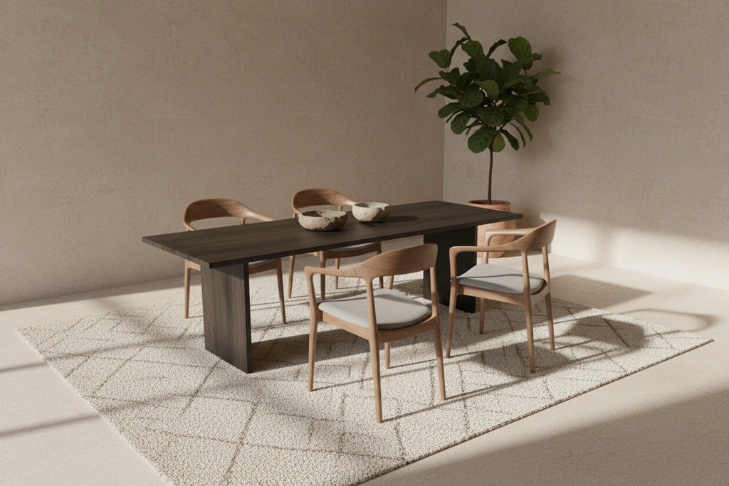 No Fuzz – Eiken Fineer Eettafel – Rechthoekig – Rechte Rand – Zwarte Lak