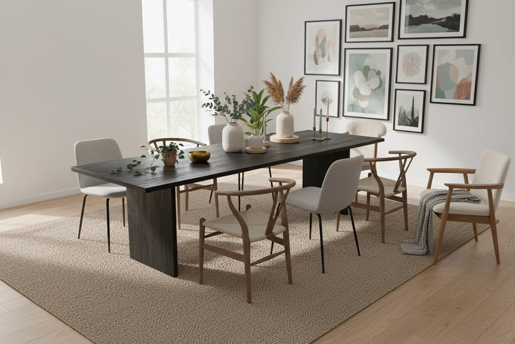 No Fuzz – Eiken Fineer Eettafel – Rechthoekig – Rechte Rand – Zwarte Lak