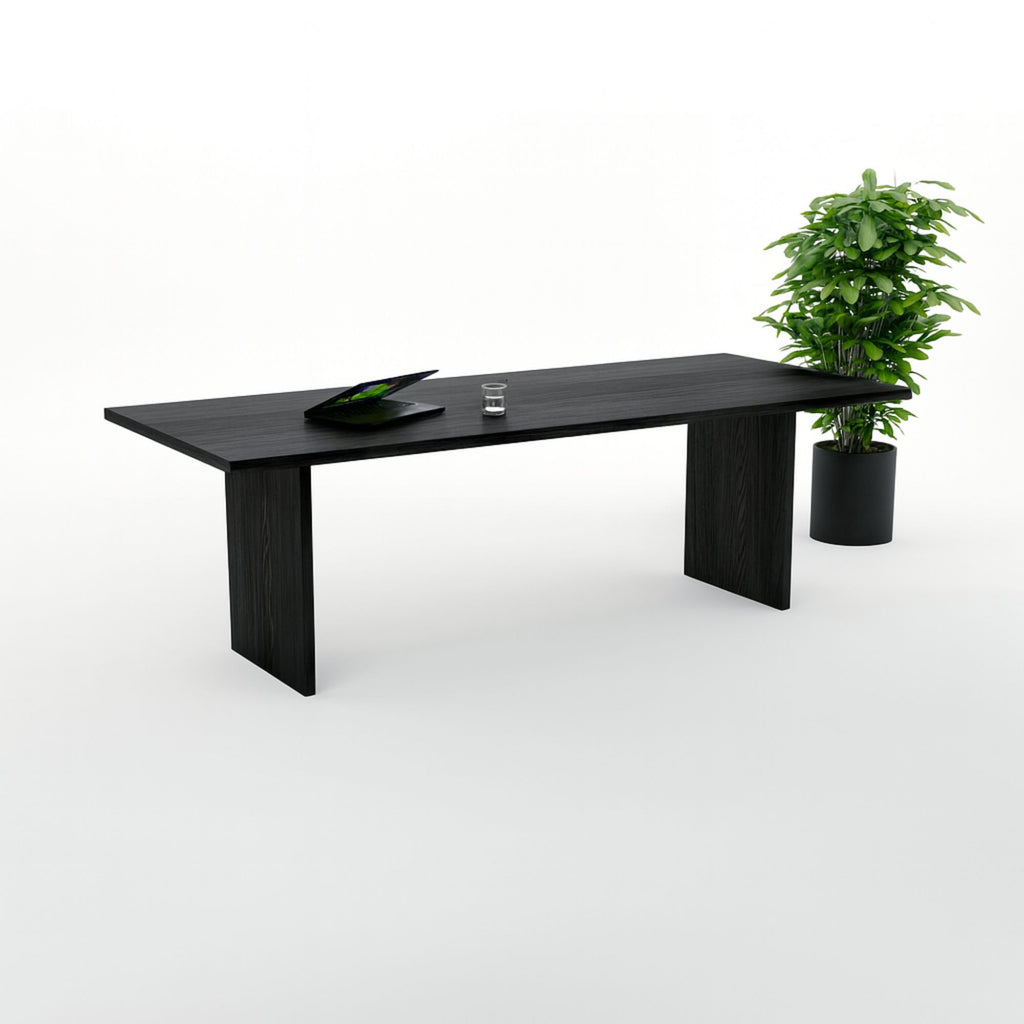 No Fuzz – Eiken Fineer Eettafel – Rechthoekig – Rechte Rand – Zwarte Lak