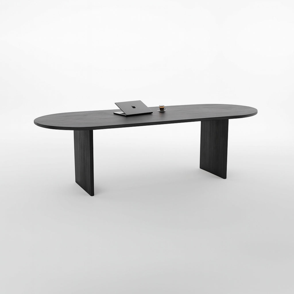 No Fuzz – Eiken Fineer Eettafel – Rechthoekig – Ronde Rand – Zwarte Lak