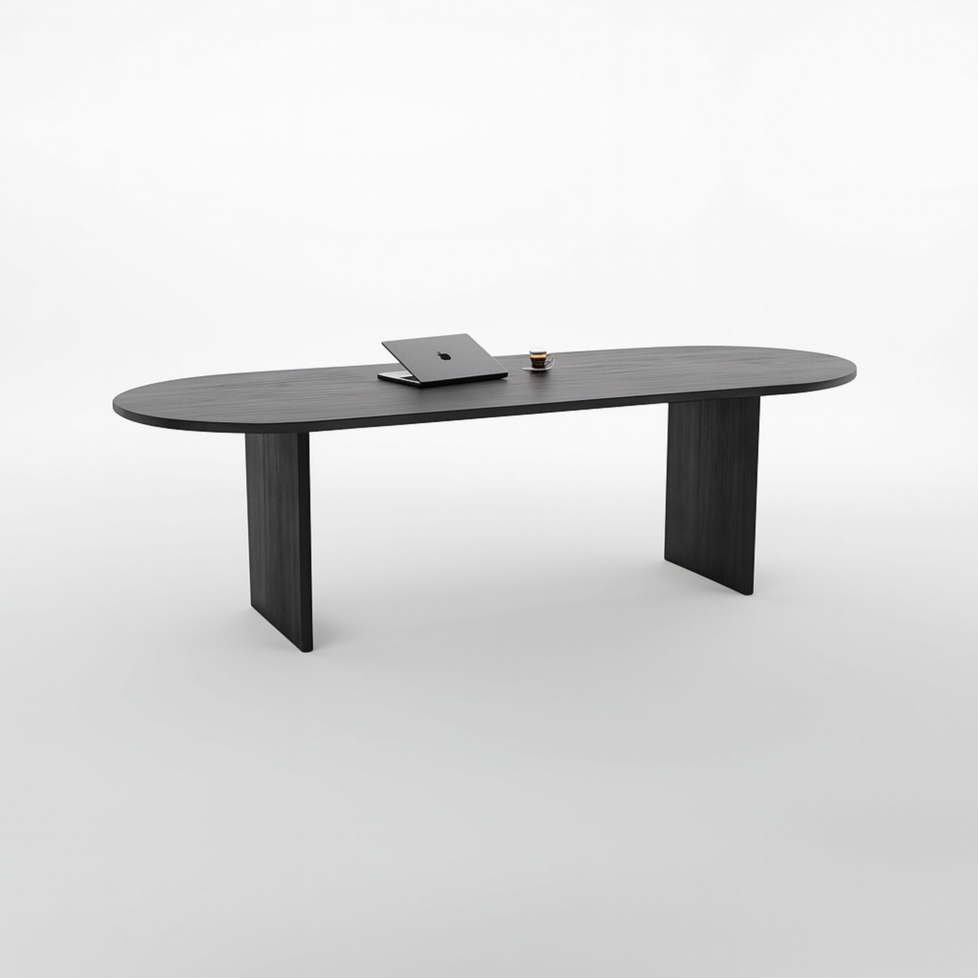 No Fuzz – Eiken Fineer Eettafel – Rechthoekig – Ronde Rand – Zwarte Lak