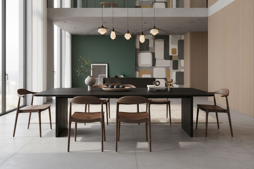 No Fuzz – Eiken Massieve Eettafel – Ton – Ronde Rand – Zwarte Lak