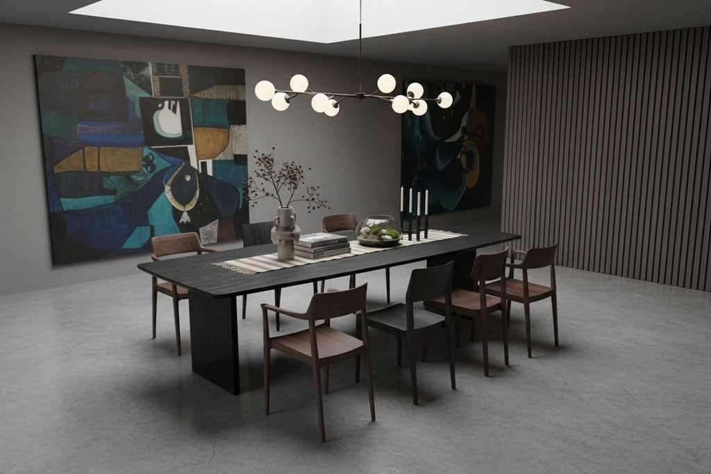 No Fuzz – Eiken Fineer Eettafel – Ton – Ronde Rand – Zwarte Lak