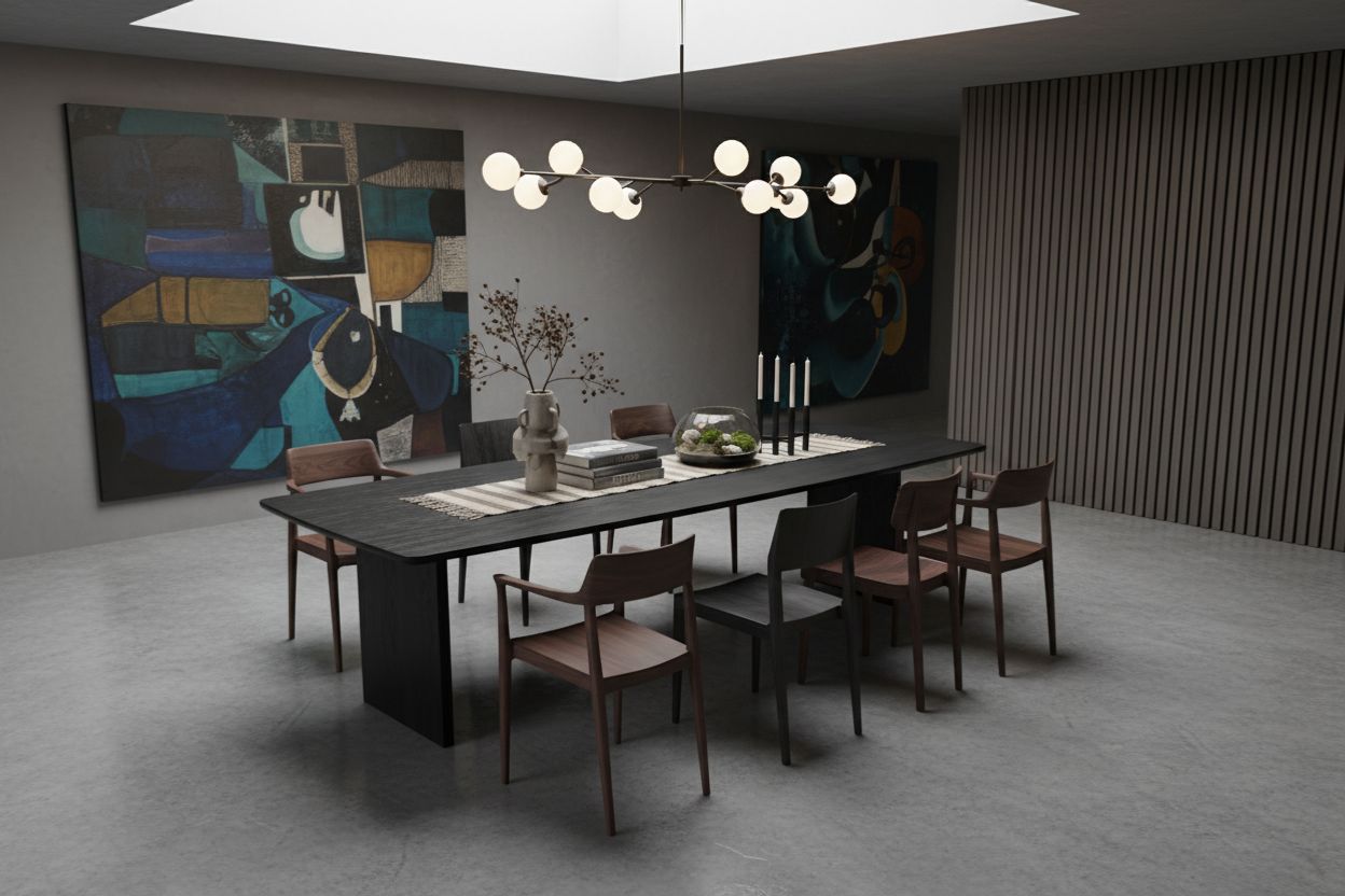 No Fuzz – Eiken Fineer Eettafel – Ton – Ronde Rand – Zwarte Lak